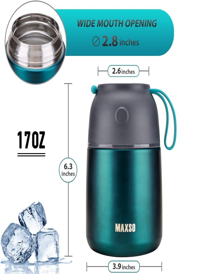 MAXSO Soup Thermo for Hot & Cold Food for Adults Kids, 17 oz Vacuum Insulated Steel Lunch Container Bento Box with Spoon, Leakproof Thermal Food Jar for School Office Travel - Green - Image 4